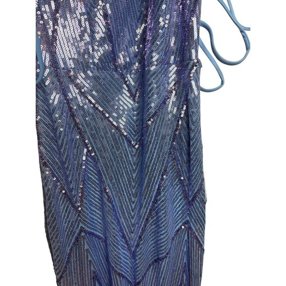 Lulus Flawless Glow Periwinkle Iridescent Sequin Lace-Up Maxi Dress Sz. S - Picture 6 of 9